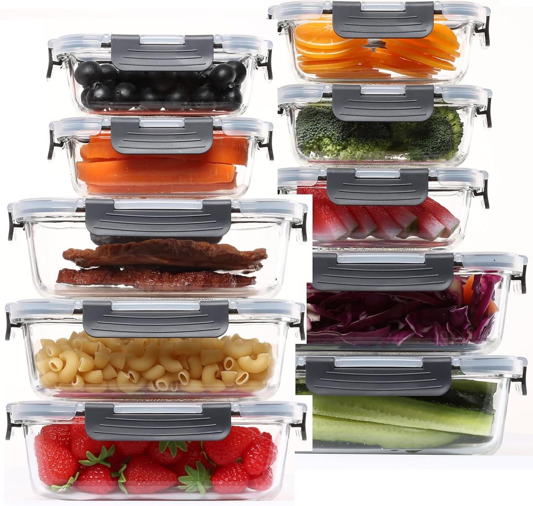 Skroam 10 Pack Glass Meal Prep Containers, 22 OZ Glass Airtight Food Storage Containers with Lids, Pantry Kitchen Storage Containers for Lunch, Food Storage, Meal Prep, Lunch Bento Boxes Skroam 10 Pack Glass Meal Prep Containers, 22 OZ Glass Airtight Food Storage Containers with Lids, Pantry Kitchen Storage Containers for Lunch, Food Storage, Meal Prep, Lunch Bento Boxes