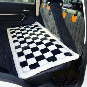 Backseat Pet Bed Mat, Truck Plaid Dog Bed for Car Back Seat, Deluxe Dog Seat Covers, Non-Slip Travel Pet Mat, Fit for Backseat Extenders and Trucks SUVs (Black&White, 24.8x54 inch)