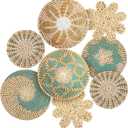 Xuhal Set of 8 Hanging Woven Wall Basket Handmade Decorative Rustic Boho Basket Decor Handcrafted Wicker Round Seagrass Wall Art for Home Kitchen Farmhouse Table Living Room