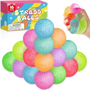 16Pack Mini Gumdrop Stress Balls , Textured Memory Gel Soft Stress BallStress Relief Squeeze Ball for Adults Kids, Squishy Toys Bulk for Party Favors Gifts, Desk Toy and Prize, 1.7 Inches