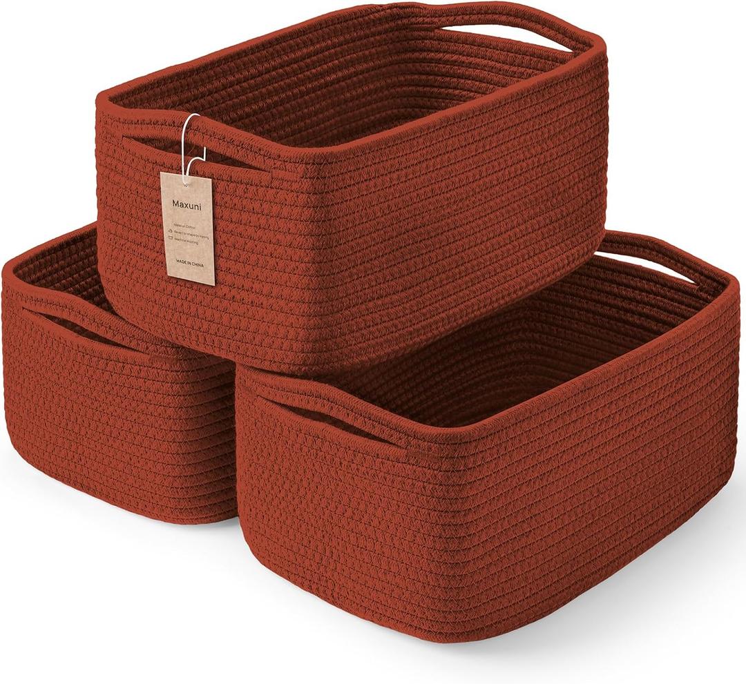 3-Pack Shelf Baskets for Organizing, Closet Organizer Bins, Small Woven Baskets, Rope Toy Basket, Storage Basket for Shelves, Cube Decorative Box, 11.87.85.1, Oxide Red