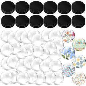 72 Pieces Craft Magnets Glass Ceramic Ferrite Magnet with Adhesive Backing and Transparent Clear Glass Cabochons for DIY Craft Fridge Refrigerator Pendants(1 Inch,Round)