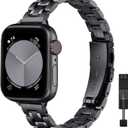 STIROLL Thin Replacement Band Compatible for Apple Watch 38mm 40mm 41mm 42mm(Series 11 10), Stainless Steel Metal Wristband Women Men for iWatch Ultra SE Series 9 8 7 6 5 4 3 2 1, Black