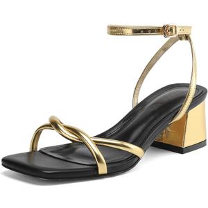 TEAIEUI Chunky Heels for Women, Square Toe Strappy Heeled Sandals, 2 Inch | Adjustable Ankle Strap Shoes, Comfortable Low Block Heel Shoes for Daily Wear, Dress, Party, Prom, Cocktail (Black)