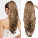 SEIKEA Versatile Drawstring Ponytail Extension, 26" Long Wavy Multi Layered Clip in Ponytail Hair Extensions Stand Up High Fake Pony Tail Soft Natural Synthetic Hairpiece Light Brown/Blonde Highlights