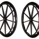 Flat Free Rear Wheels for Wheelchair for 22-24 Inch Wheelchairs, Wheelchair Wheels Replacement With Bearings and Handrim, Solid Black tires (Set of 2)