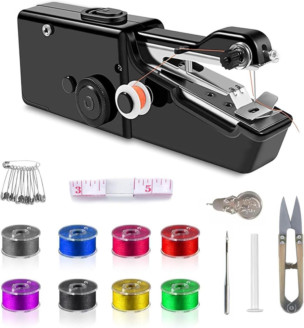 Handheld Sewing Machine, Portable and Easy-to-Use Mini Sewing Machine, Battery and USB Operated, Ideal for Beginners and Home Use - Black