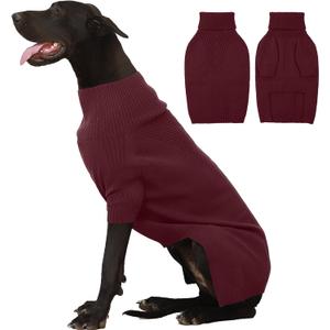 IECOii Extra Large Dog Sweater 4XL,Thermal Warm Dog Sweaters for Giant Breed Dogs,Turtleneck Knitted Knitwear for Pet Winter,Stretchy&Easy On Doggy Sweatshirt for Doberman,Great Dane(Burgundy,XXXXL)