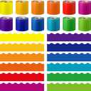 Ctosree 12 Roll 630 ft Colorful Bulletin Board Borders Bulk Scalloped Rolled Border Trim for Classroom Back to School Chalkboard (Rainbow Color)