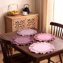 Set of 4 Dusty Pink Round Ruffle Placemats 15 Inch 100% Cotton Boho Scalloped Placemats Washable Cloth Table Mats for Kitchen Dining Wedding Baby Shower Party Table Decor