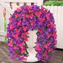 Livole 2Pcs Bougainvillea Artificial Flowers for Outdoors, Realistic UV Resistant Faux Outdoor Plants Flowers, Silk Hanging Fake Flowers for Outside Home Porch Patio Balcony Garden Decor Red Purple