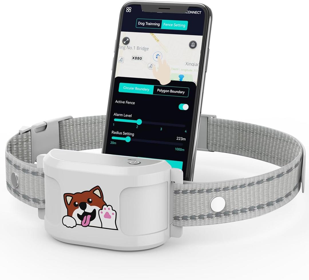GPS Dog Fence with No Monthly Subscription, 1-Mile Range Wireless Dog Fence, Rechargeable Waterproof Collar with 3 Training Modes, Virtual Boundary for Medium & Large Dogs (White)