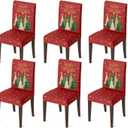 Horaldaily 6PCS Christmas Dining Red Chair Covers, Christmas Pine Tree Stars Stretch Removable Washable Slipcover Chair Protector for Dining Room Home Decor