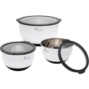 Tinlon Steel Mixing Bowls Set with Airtight Lids, Enamel Stainless Salad Bowls for Kitchen Space Saving Storage, Great for Cooking, Baking, Prepping, Size 1.5, 3, 5 QT
