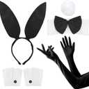 Bunny Costume Set Rabbit Ear Headband Bow Tie Collar Long Gloves Costume Cuffs Bunny Tail Accessory for Easter Party