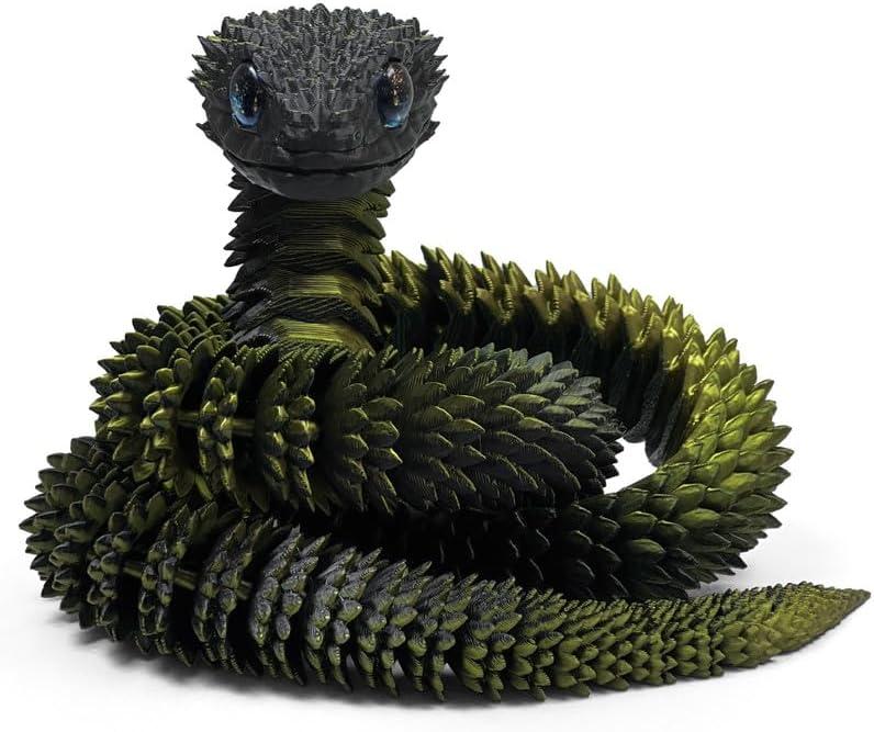 30 Inch 3D Printed Snake - Movable Articulated Snake, Perfect 3D Printed Animals for Educational Toys! Must-Have Toys for Kids and Collectors, Home Office Executive Desk Decor (Black Gold)