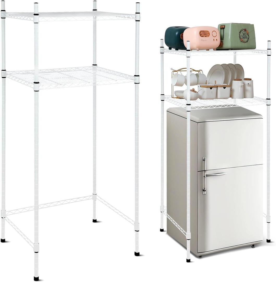 Huwena Portable Mini Fridge and Microwave Storage Shelf 52 x 24 x 18 Inch Over Mini Fridge Organizer Stand Shelf with Wheels for Dorm Room Apartments Kitchen Pantry, White