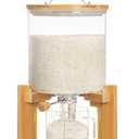 HBlife 8-10 Lbs Glass Rice Dispenser with Wooden Stand Flour and Cereal Container with Glass Measuring Cup Pantry Food Organization Storage Bin with Airtight Bamboo Lid, 5L