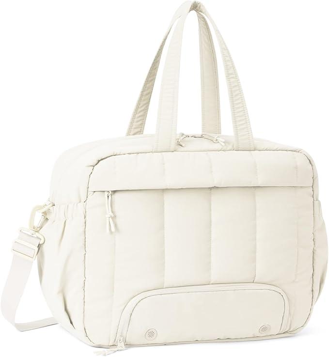 For Spirit Airlines Personal Item Bag 18x14x8 Puffer Travel Duffel Bag with Shoe Compartment Underseat Carry on Luggage Fit 15.6-Inch Laptop Gym Bag for Women Men (Camel)