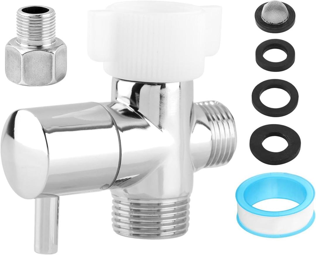 Bidet T Adapter With Shut off Valve, Metal T Valve for Bidet 7/8 x 7/8 x 1/2or 3/8, 3-way Tee Connector Bidet Attachments for Bathroom Installation