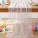 Moukeren 27.5 x 120 Inch 3D Confetti Tulle Table Runner 10 ft Colored Polka Dot Cheesecloth Pastel Table Runner Gauze Rainbow Dining Decor for Birthday Wedding Home Baby Shower(1,Candy Colors)