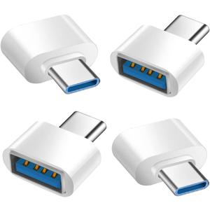 USB C to USB Adapter 4 Pack, USB Female to USB C Male OTG Adapter, USB Type C Adapter Compatible with MacBook Pro, iPhone 17/16/15, Samsung Galaxy, iPad, Type-C Phones, Laptops, Tablets (White)