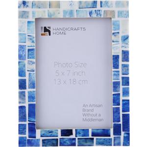 Handicrafts Home Blue Picture Frame, Handmade Bone Inlay 5x7 Photo Frame, Mosaic Indigo Pattern, Artisan Crafted Blue & White Frame for Wall & Tabletop, Coastal Modern Farmhouse Decor, Gallery Wall, Desk & Shelf Styling, Bedroom & Living Room Picture Frame, New Year & Holiday Gift  Mosaic Indigo