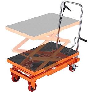 VEVOR Hydraulic Lift Table Cart, 330lbs Load Capacity 50 Inch Lifting Height, Manual Single Scissor Lift Table with Non-Slip Pad and 4 Wheels, Alloy Steel, Orange