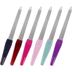 Metal Nail File (6 Pcs), Nail Files for Natural Nails Made of Stainless Steel, Sword Fingernail Files with Sharp Pointed Tip Non Slip Handle, Diamond Finger Nail Filers for Women Sapphire Grit