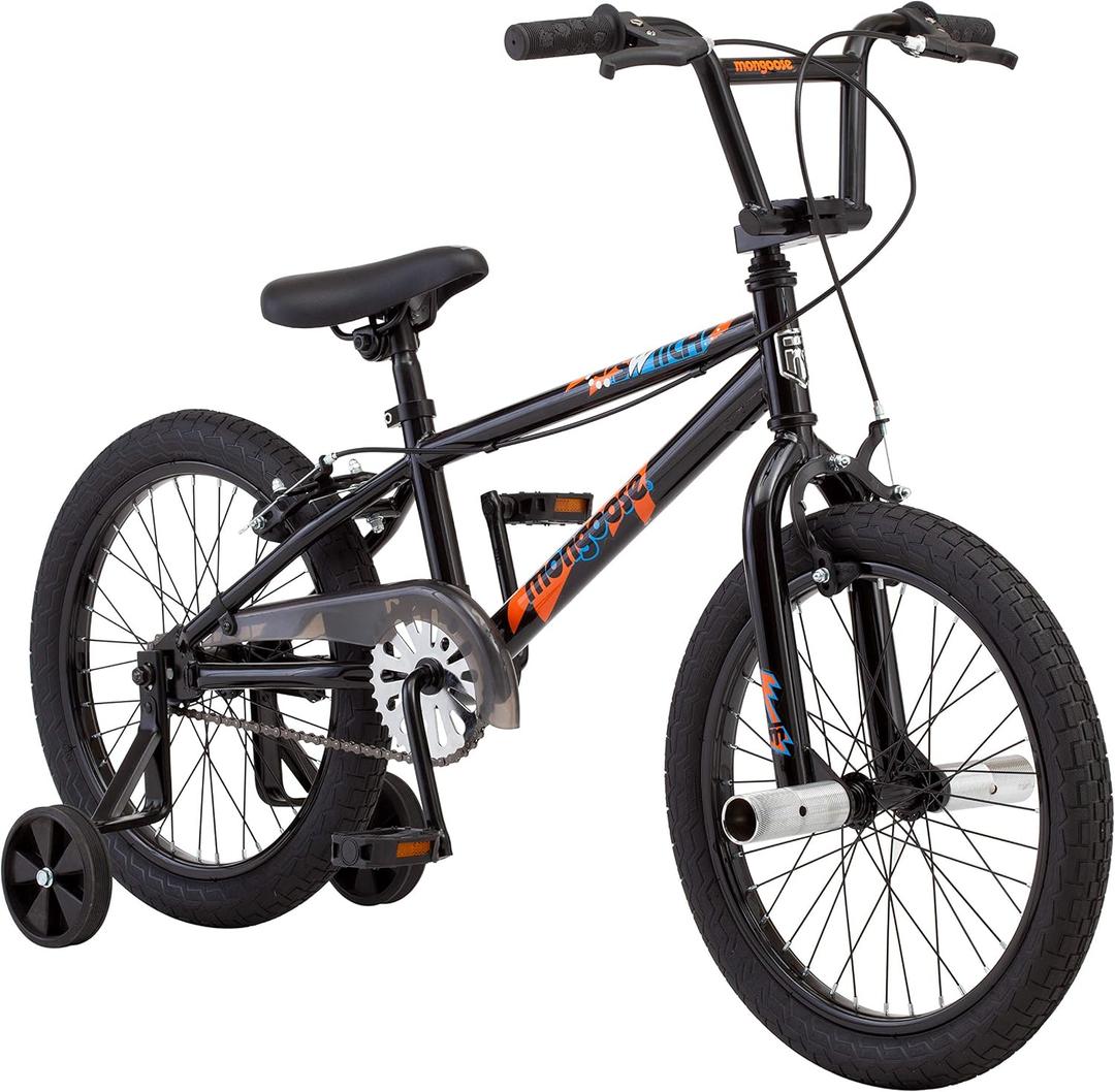 Mongoose Switch Freestyle BMX Kids Bike, Mag Wheels, Small Stand-Over Steel Frame, Chain Guard, Foot Brake, Boys and Girls 5 - 7 Years Old, 18-Inch Wheels, Black