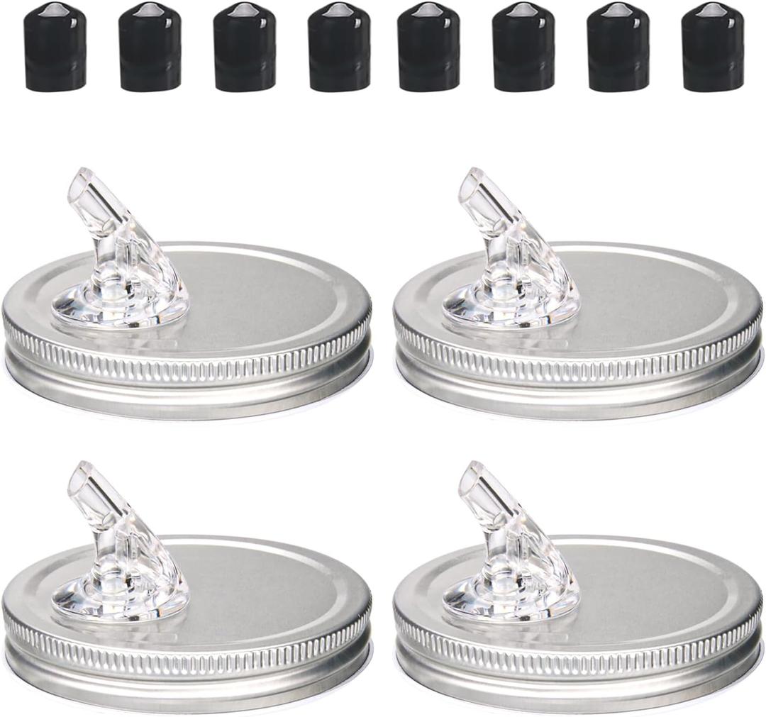 4 pack Wide Mouth Pour Spout id for Mason jar,Free flow pour spout for wide Mouth Mason Jar 3.4 in, Perfect for any Liquid, Leak-Airtight Leak Proof 