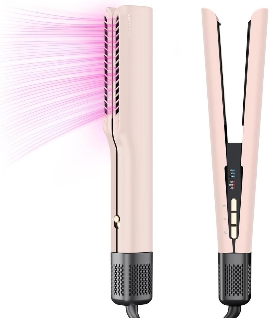 IG INGLAM Air Straight, Style from Wet Hair, 200M Ionic Hair Dryer Straightener for Medium Long Hair(14-30), Straightener and Dryer 2 in 1, Fast Drying and Hair Straightening in One Step, Pink