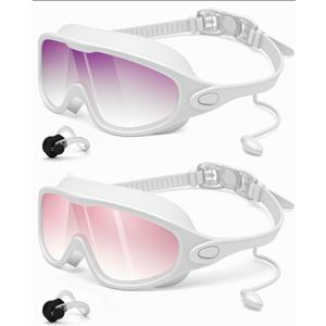 Rantizon Swim Goggles 2 Pack, Wide View Anti Fog&UV Swimming Goggles for Audlt, No Leaking Summer Gifts for Men Women Kid (Large for Adults, Gradient Pink & Gradient Purple)
