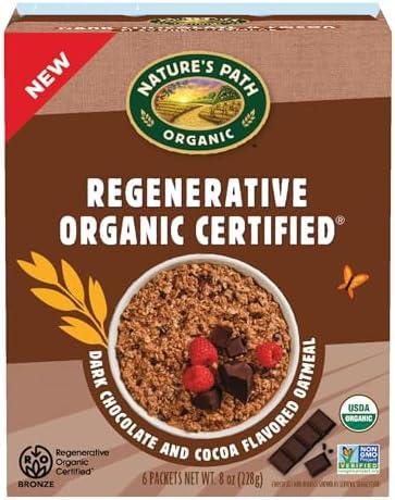 Nature's Path Organic Regenerative Organic Certified Dark Chocolate & Cocoa Instant Oatmeal, 8 oz (Pack of 6), Non-GMO, Fair Trade
