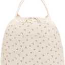 Bluboon Lunch Bag for Women Men Cute Corduroy Lunch Tote Bags Reusable Insulated Lunch Box Large Capacity Reusable Insulated Cooler for Work Picnic or Travel (Medium(10L), Red Flower Beige)