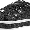 LUCKY STEP Women's Platform Glitter Sneakers | Sparkly Bling Shiny Dressy Bedazzled Wedding Bridal Fashion Walking Shoes (9, Black)