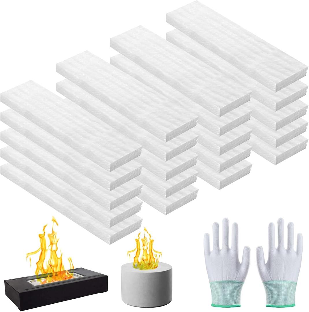 20 Pcs Ceramic Wool Wick for Tabletop Fire Pit, Carbon Felt Wick for Ethanol Fireplace Fuel Bioethanol Fuel to Extend Burning Time, Ceramic Fiber Insulation Wool Wick Sponge8" L2" W0.4" H