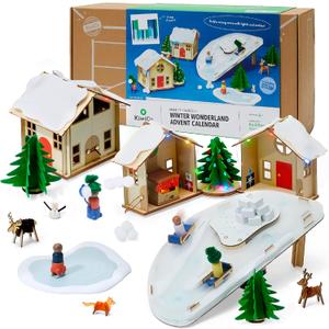 KiwiCo Winter Wonderland - 2025 Advent Calendar for Kids | Christmas Activities For Kids | Assemble Winter Village with Motorized Sledding Hill, Ice Skating Rink, Reindeer, Christmas Trees & more!