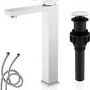 KENES Chrome Bowl Vessel Sink Facuet Single Handle Tall Bathroom Sink Faucet Bathroom Vanity Faucet Basin Mixer Tap with Water Supply Lines and Pop Up Sink Drain, LJ-9031A-5