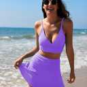 Pink Queen Women's High Waisted Bikini Set Two Piece Swimsuit V Neck Spaghetti Straps Swim Skirt Bathing Suit (Purple, M)