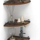 Trwcrt Corner Shelf Wall Mounted Set of 3, Floating Wall Shelves Rustic Wooden Storage Shelves for Bedroom, Living Room, Bathroom, Brown (Fan-Style)