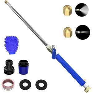 Buyplus Jet Nozzle Power Washer for Garden Hose, High Pressure Hose Nozzle with 2 Jet Different Nozzle and Hose Quick Connectors, Hydro Power Washer Hose Attachment for Car, Patio, 18 Inch, Blue