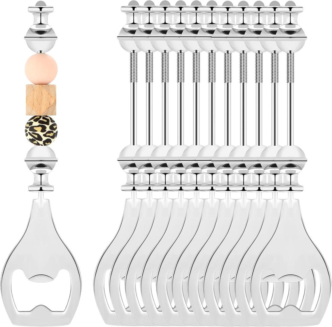 FoldTier 12 Pcs Beadable Beer Opener Reusable Bottle Opener Decorative for Bartenders DIY for Summer Birthday Wedding Christmas Party Favor (Silver)
