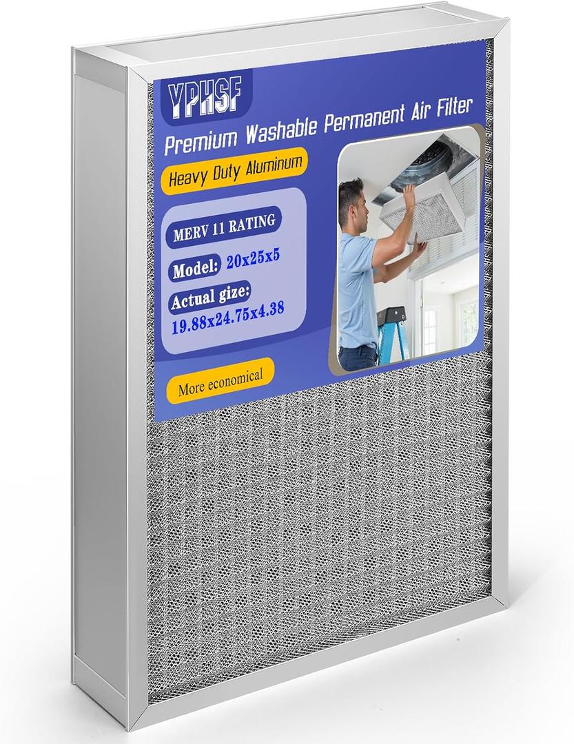 Upgraded 20x25x5 Reusable AC Furnace Filter Washable MERV11, Electrostatic - Permanent,Enjoy Fresher Air in Home and Office HVAC Furnace SystemsActual Size:19.88x24.75x4.38Inch 1 Pack