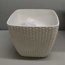 Dexceder 11x10 Self Watering Planter Indoor Outdoor, Inner Mat Design, Thickened Table Flower Plant Pot with Water Level Indicator (Ivory White Rattan)