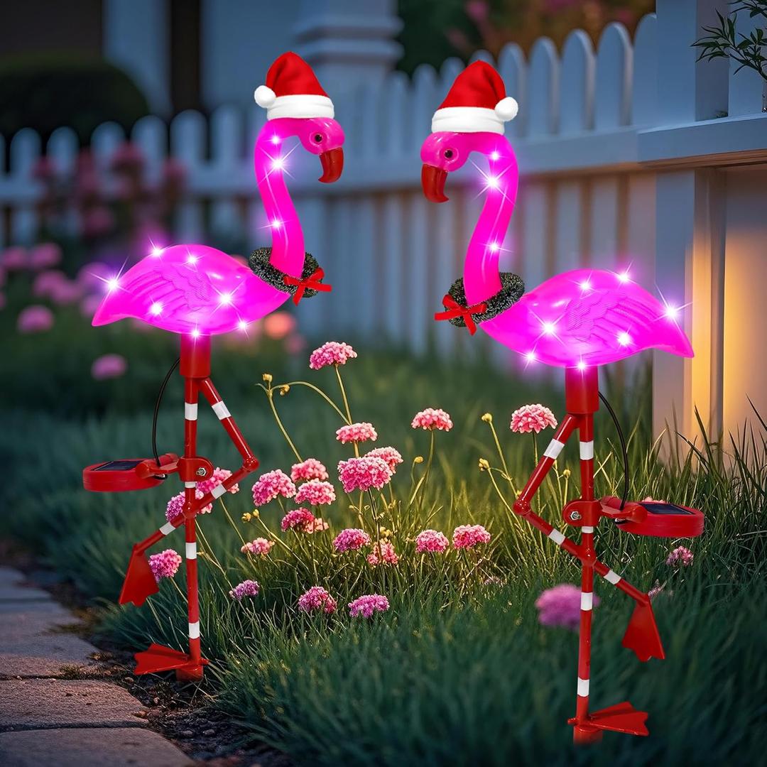 EDOF Solar Garden Lights Flamingo Decorations Outdoor Waterproof,2 Packs Solar Flamingo Light Garden Decor,Pink Flamingo Statue Decorative Figurine Lights for Yard Art Patio Porch Lawn