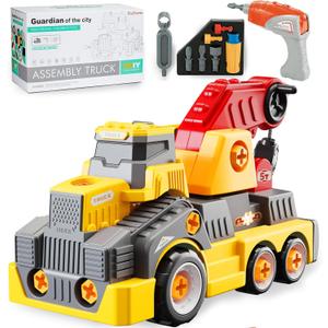 11inches Large Take Apart Construction Toys Crane Trucks for Boys Girls Kids 3-10 Year Old Electric Drill Toys