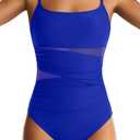One Piece Swimsuit for Women Tummy Control Mesh Bathing Suits Sexy Push Up Swimsuits Slimming Square Neck Swimwear (Royal Blue), XL