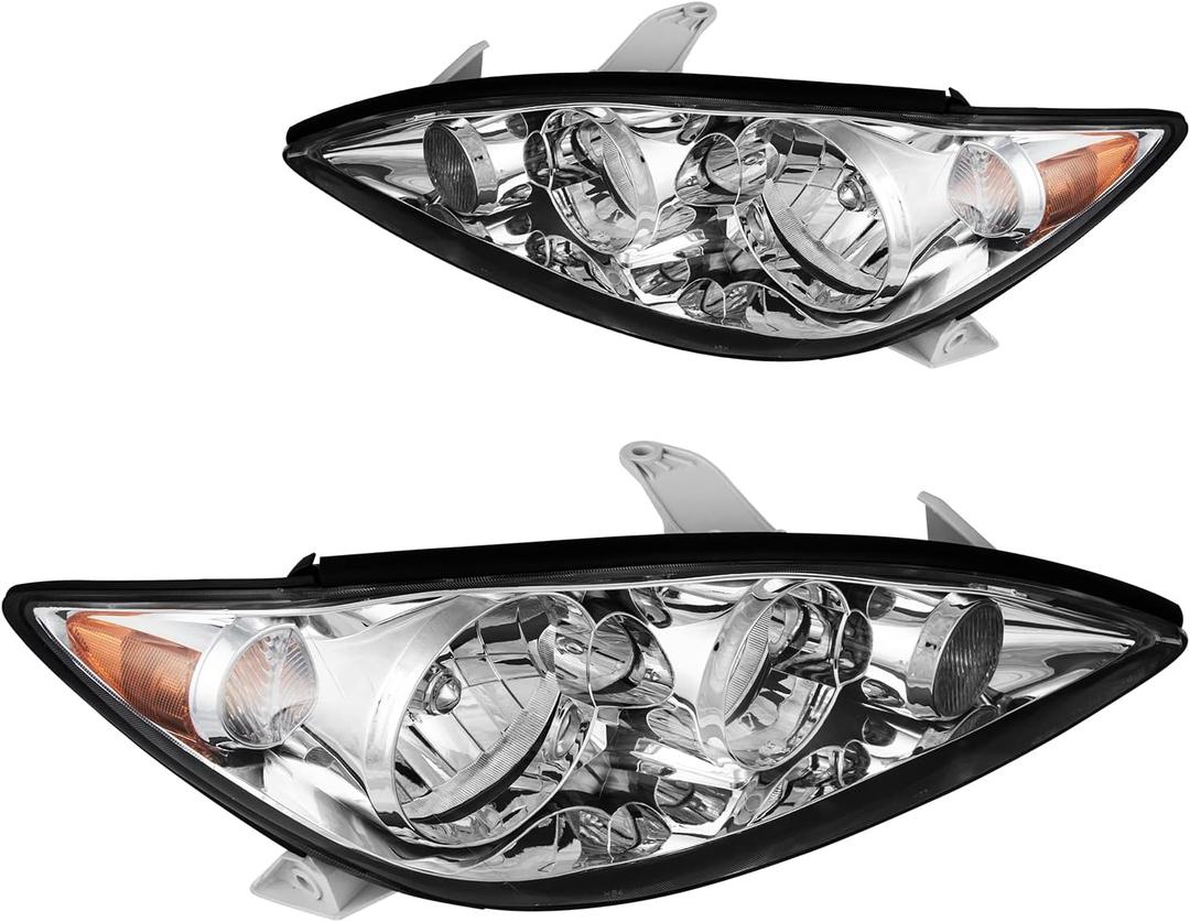 PHILTOP Headlights Assembly fit for 2005-2006 Toyota Camry,Chrome Housing Clear Lens Amber Reflector,OE Style Headlamps (Driver + Passenger Side)
