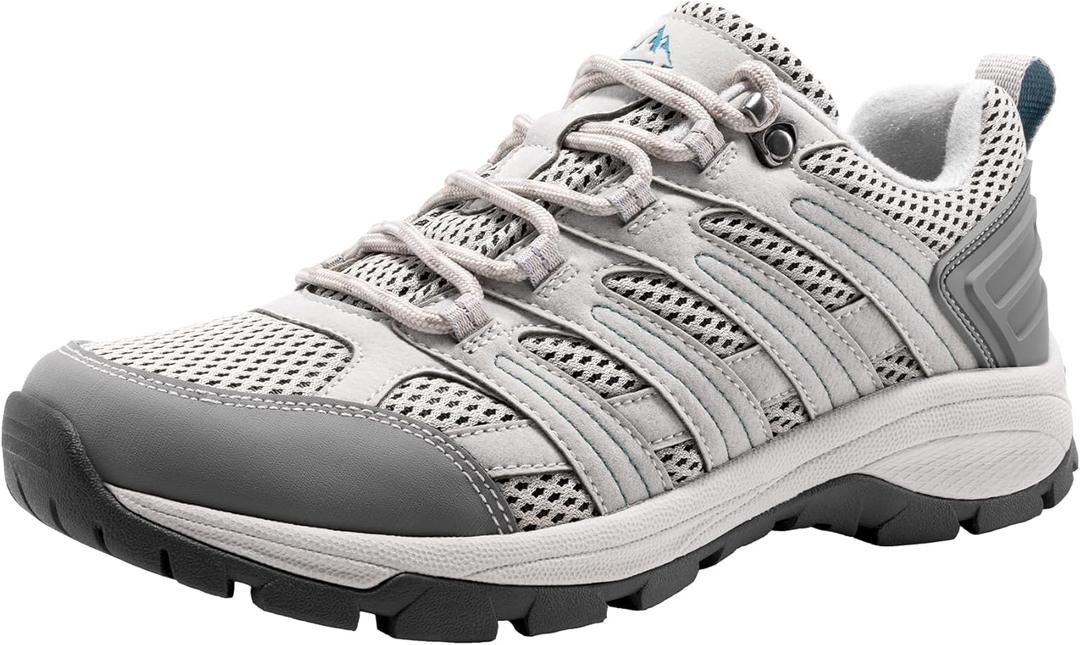 NORTIV 8 Women's Hiking Shoes Lightweight Breathable Mesh Walking Sneakers Outdoor Work Shoes (Light Grey-pu), 8 Wide